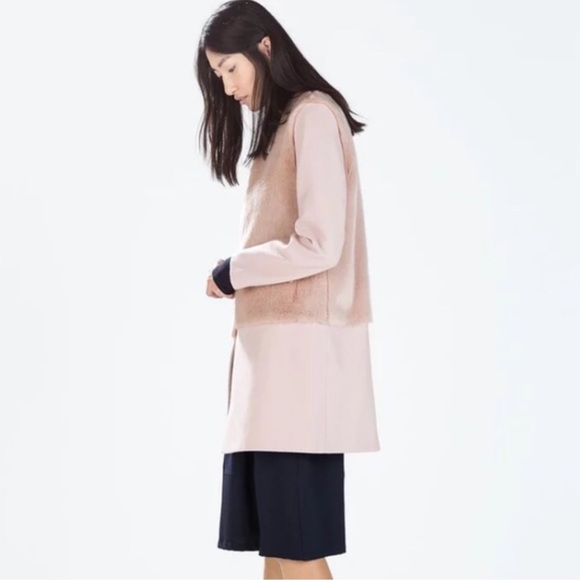 Zara Elegant Blush Pink Faux Fur Women's Coat, M - Picture 2 of 13